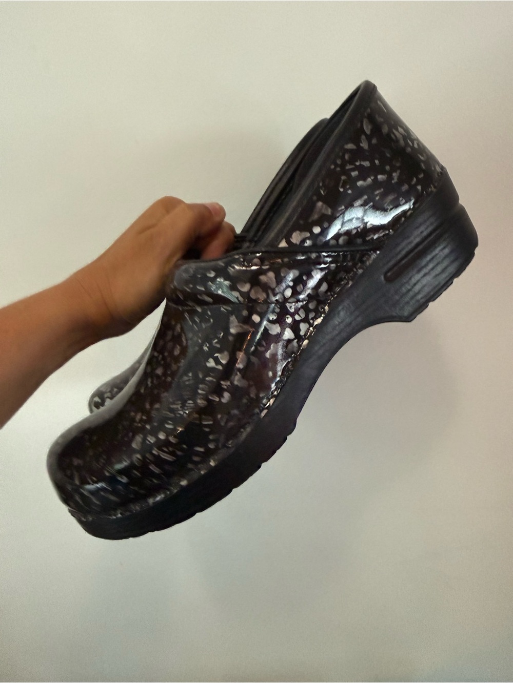 Dansko Professional Pewter Leopard Patent Women's Clogs - Size EU 41 M